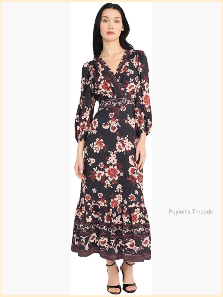 Women's Formal Wrap V-Neck Maxi Dress With Belt And Tiered Ruffle Hem